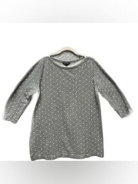 Lands' End Gray White Anchor Design Boat Neck 3/4 Sleeve Cotton Tunic Top SZ M